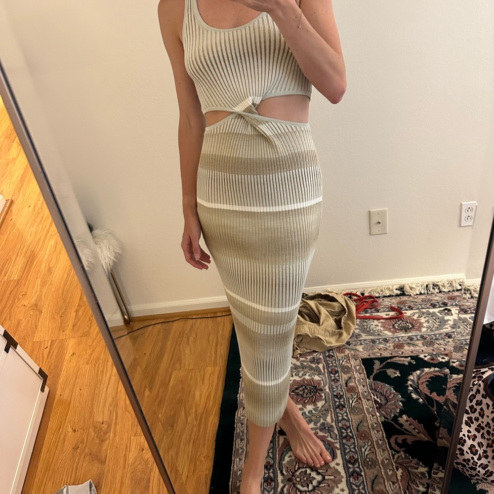 Jonathan Simkhai Cream Ribbed Midi Skirt